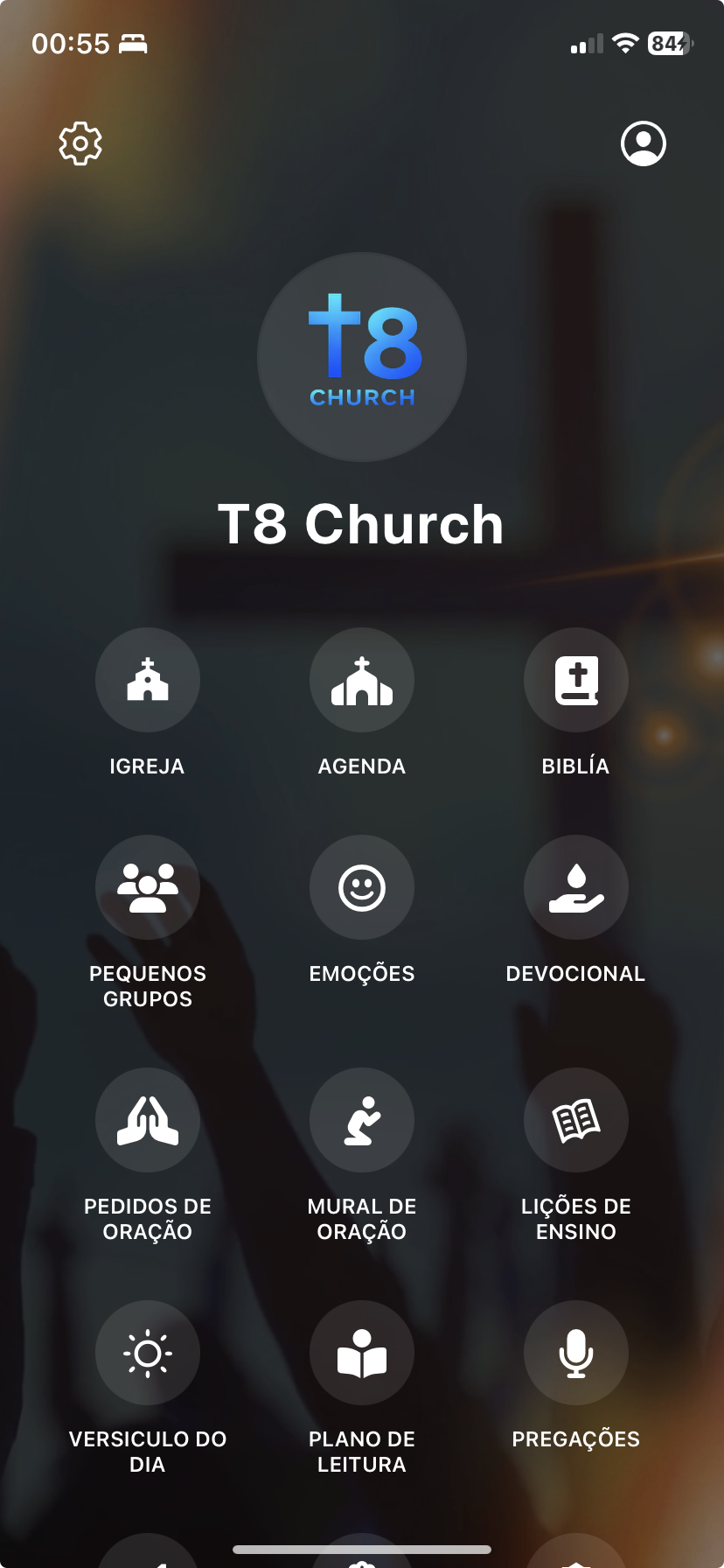 Tela do aplicativo T8 Church